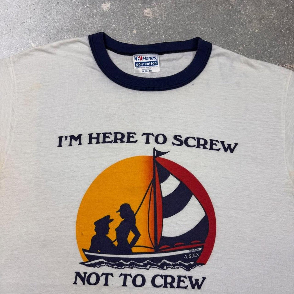 1980s I'm Here to Screw Not to Crew Ringer Tee | M