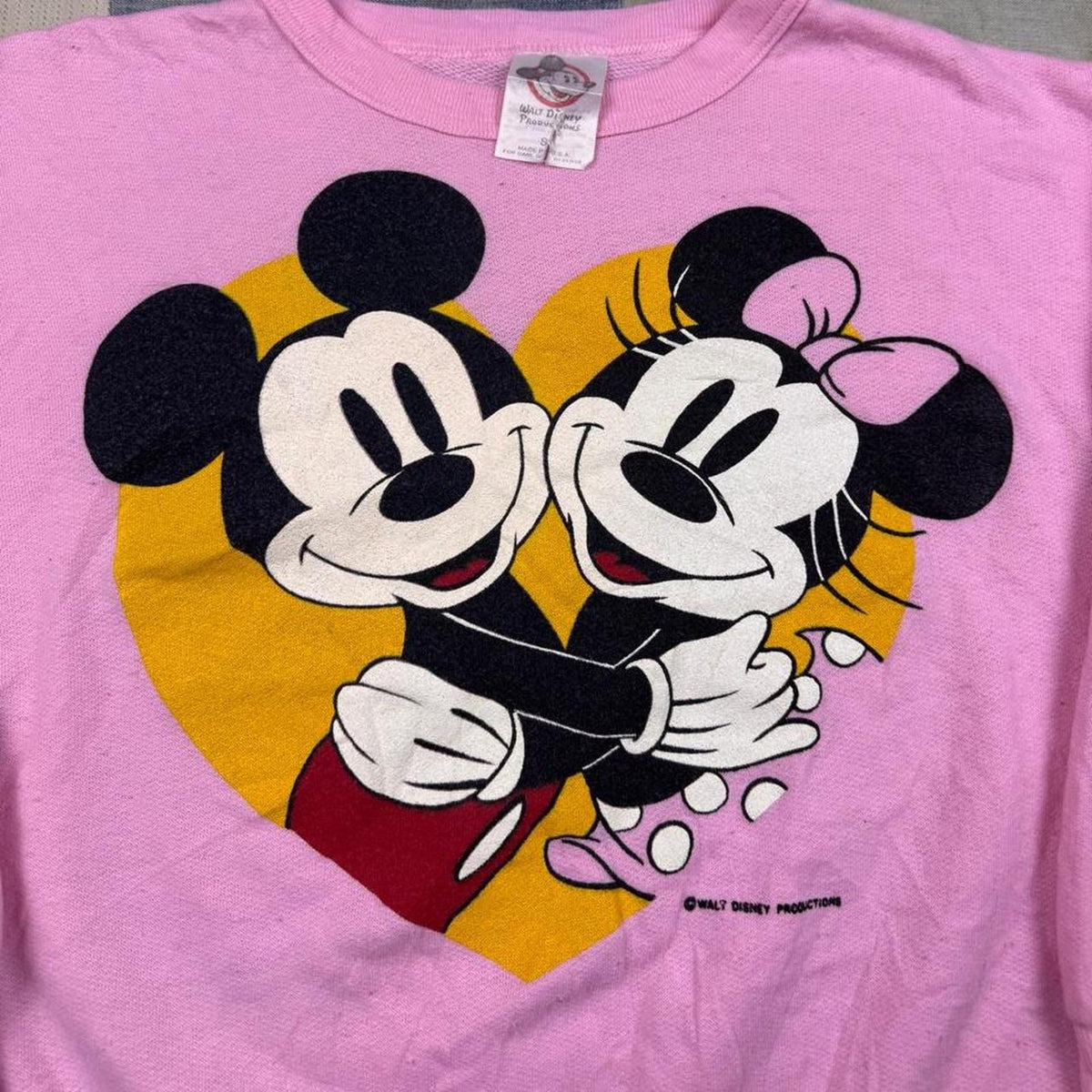 1980s Disney Mickey Minnie Mouse Crewneck Sweatshirt Pink Heart Graphic | S