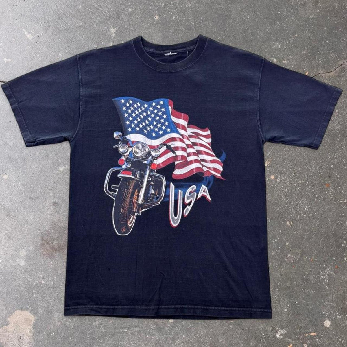 1990s USA American Flag Motorcycle Biker Graphic Tee | Medium