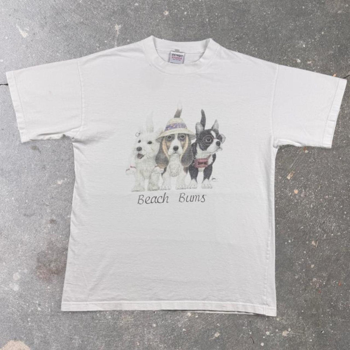 1990s Beach Bums Dogs Double-Sided Graphic Tee | Medium