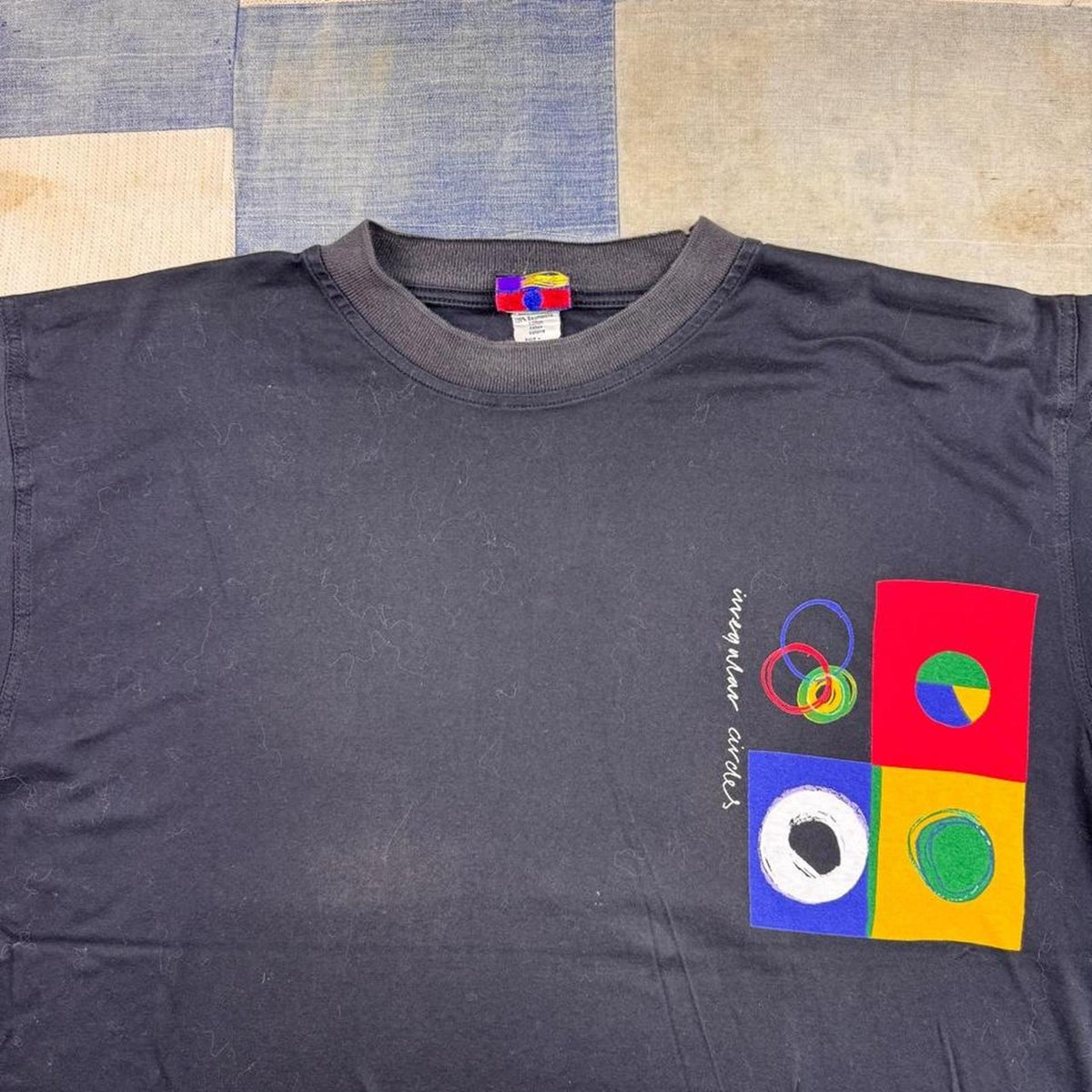 1990s Modus Irregular Circles Abstract Art Graphic Tee Black | XL