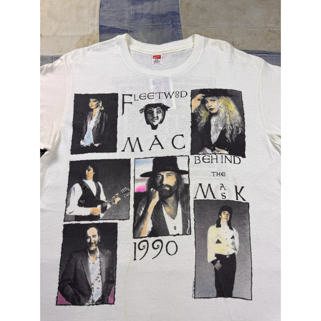 Vintage 1990 Fleetwood Mac Behind The Mask Tour T Shirt Hanes USA Size L White