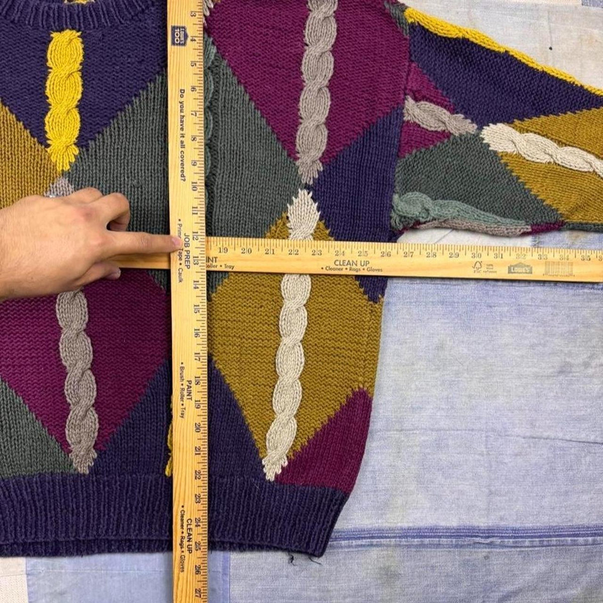 1990s Structure Hand Knit Sweater Multicolor Diamond Cable Knit Grandpa | M