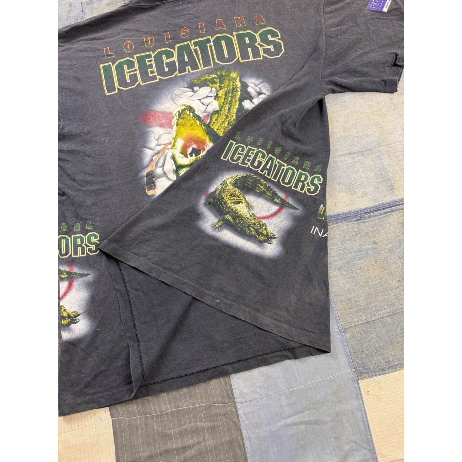 Louisiana IceGators Vintage 1995 Inaugural Season All Over Print T Shirt XL USA
