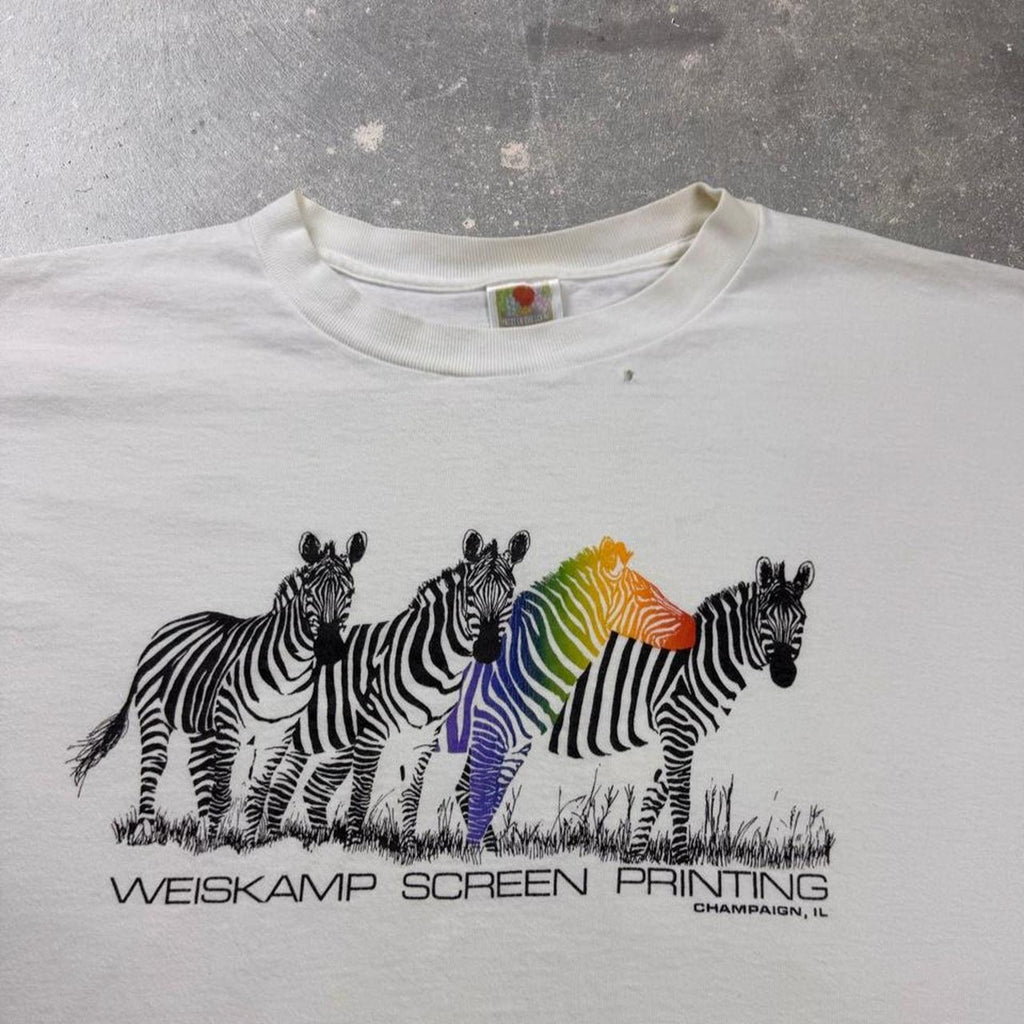 1990s Weiskamp Rainbow Zebra Screen Printing Tee | XL