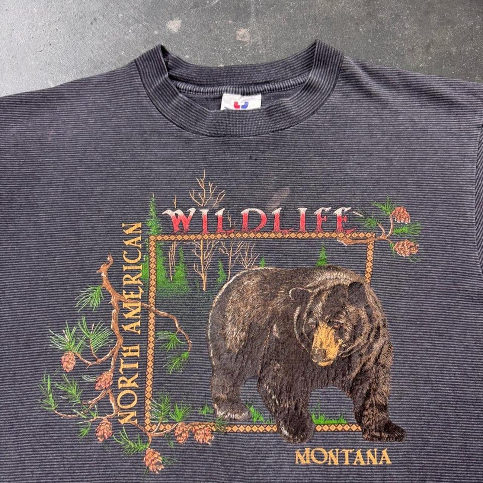 1990s Montana North American Wildlife Black Bear Striped Tee | Large
