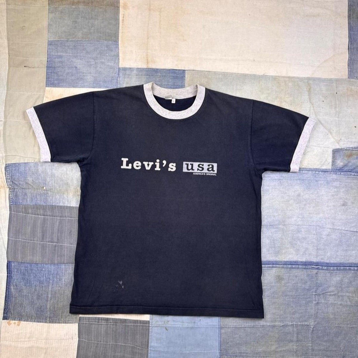 1990s Levi's USA Logo Black Ringer Tee | Large