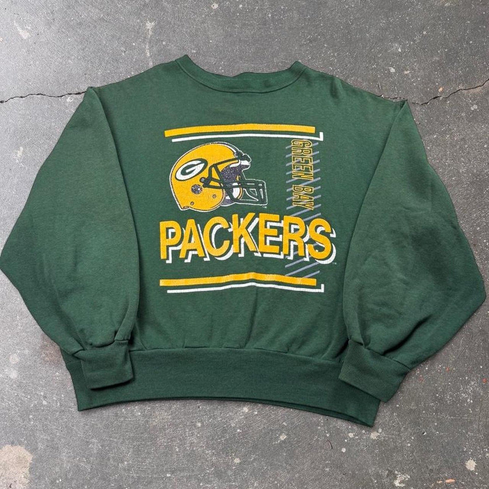 1990s Green Bay Packers Helmet Graphic Crewneck Sweatshirt | XL