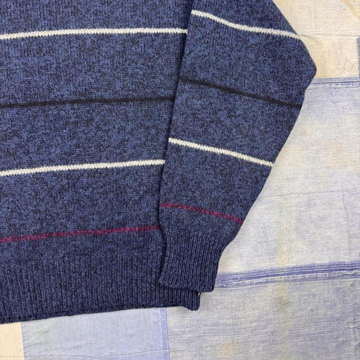 1980s Eddie Bauer Wool Striped Crewneck Sweater Navy Pinstripe Made in USA | L
