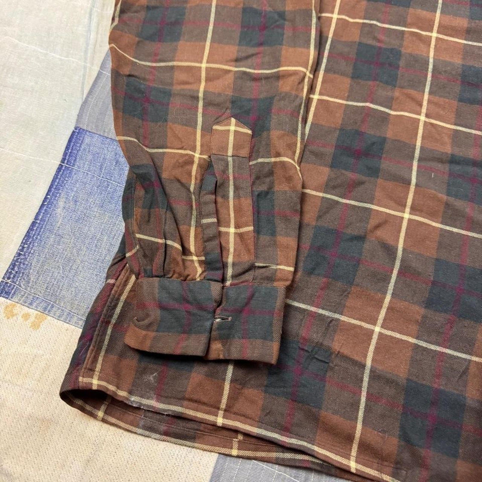 1960s Viyella by Hathaway MacKinnon Hunting Plaid Loop Collar Wool Shirt | XL