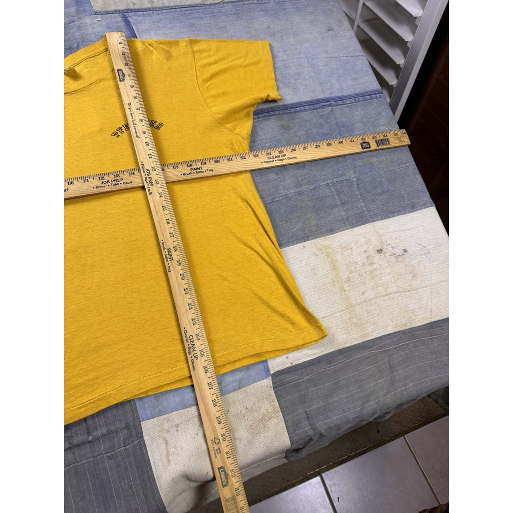 Vintage 60s Pfeiffer Beer Pocket Logo T Shirt Yellow Velva Sheen Made USA XL