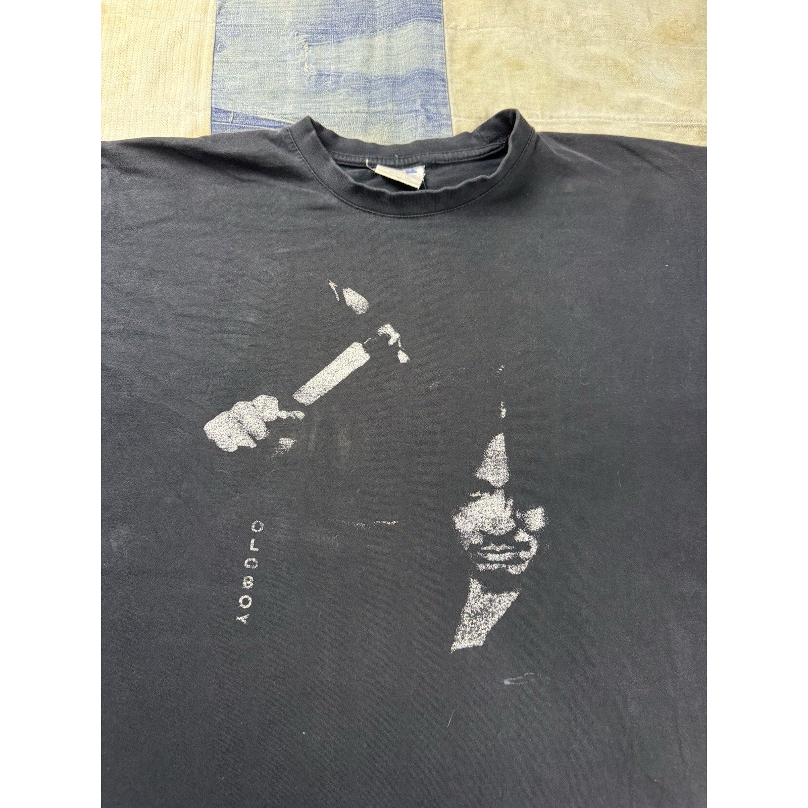 Vintage Oldboy Graphic T Shirt Tartan Asia Movie Promo Black Single Stitch SZ M