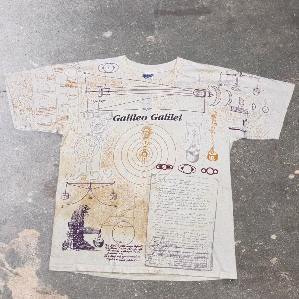 Vintage Galileo Galilei All Over Print Science Astronomy T Shirt Adult XL AOP