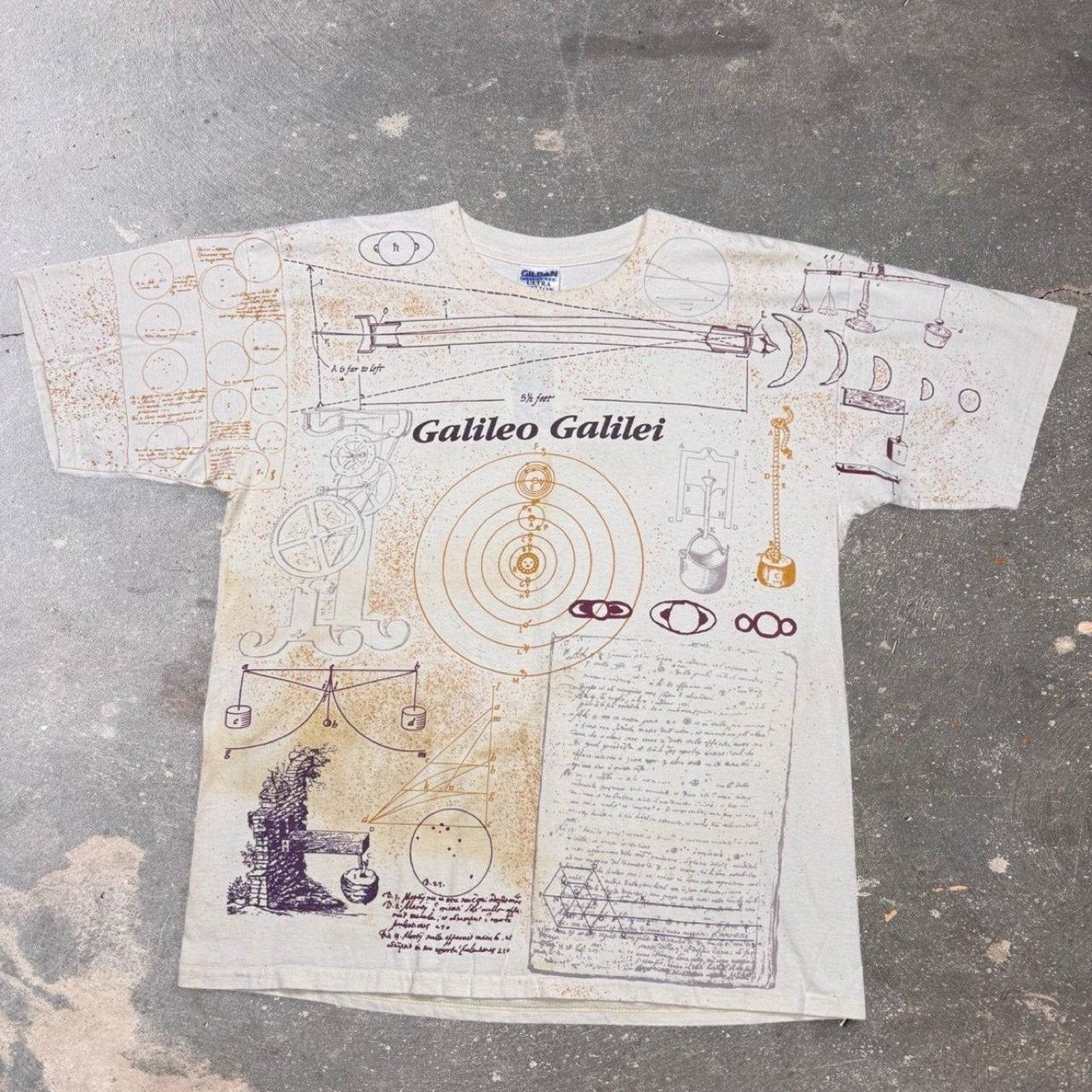 Vintage Galileo Galilei All Over Print Science Astronomy T Shirt Adult XL AOP