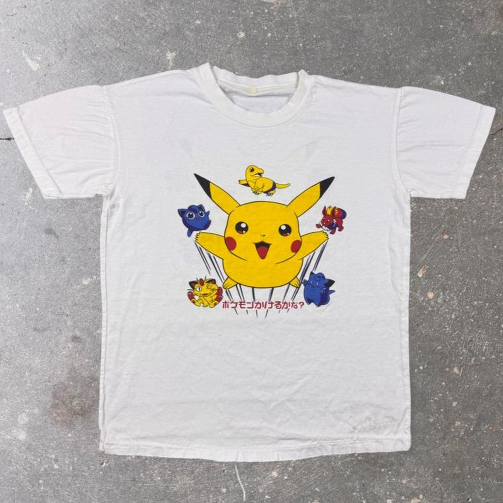 Pokémon Pikachu Japanese Text Double Sided White Graphic Tee | Small Fit