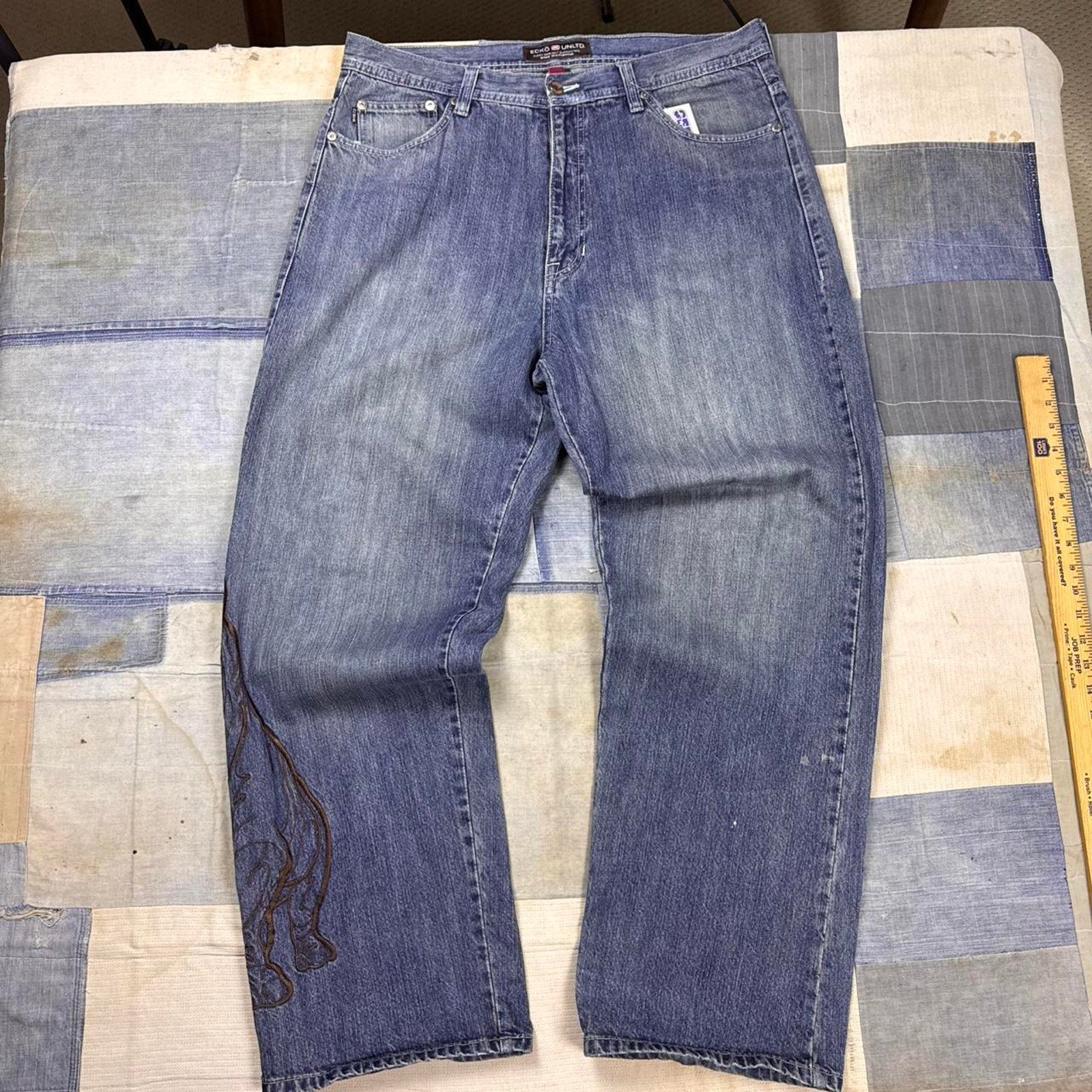 2000s Ecko Unltd Bulldog Embroidered Baggy Jeans | 36 x 31