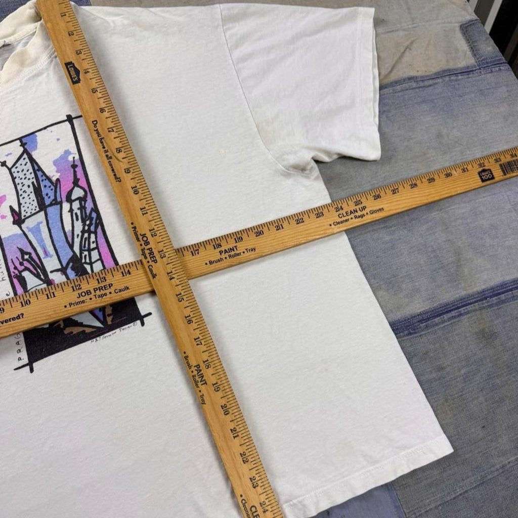 1990s Prague Hundred Tower City Art Tee | XL