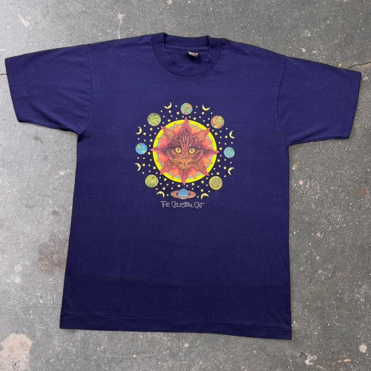 1990s The Celestial Cat Cosmic Space Graphic Tee | Large