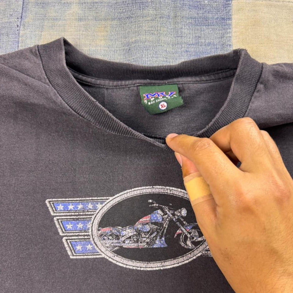 1990s Brackney Leather American Flag Motorcycle Long Sleeve Tee | XL