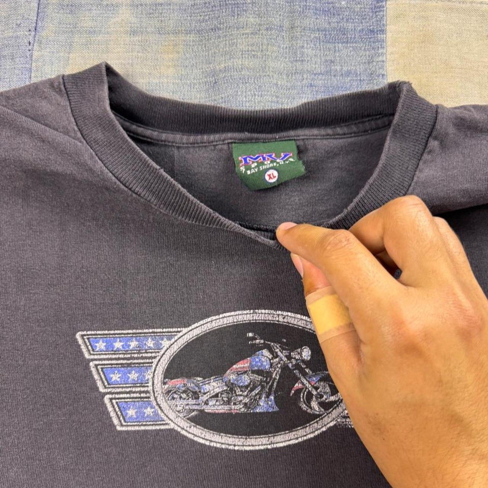 1990s Brackney Leather American Flag Motorcycle Long Sleeve Tee | XL