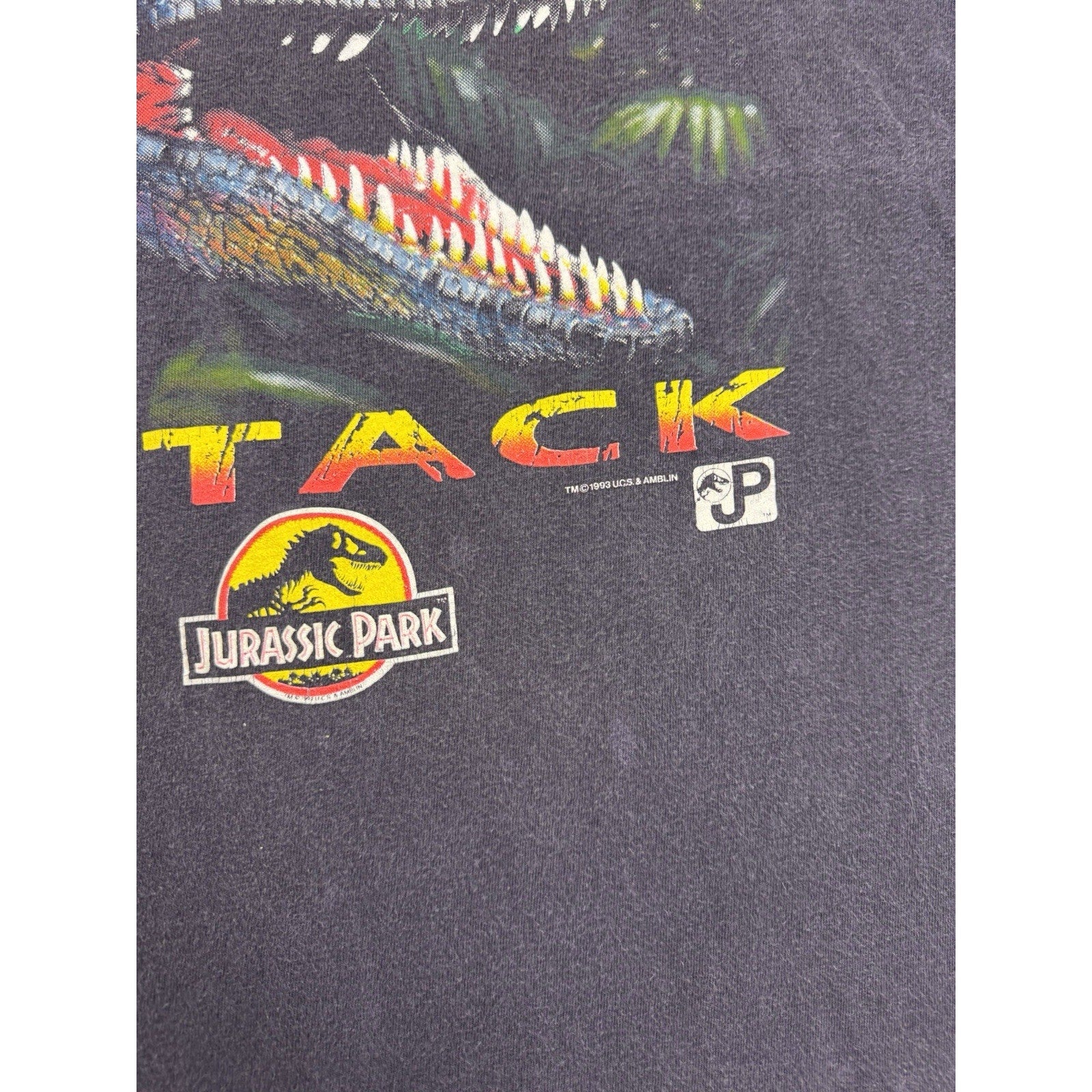 Jurassic Park Raptor Attack T Shirt 1993 Kingstree Textile XL Vintage USA Movie