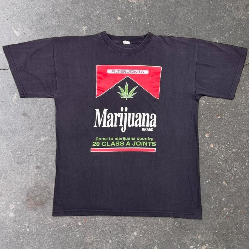 2000s Marijuana Marlboro Parody Black Graphic Tee | Large