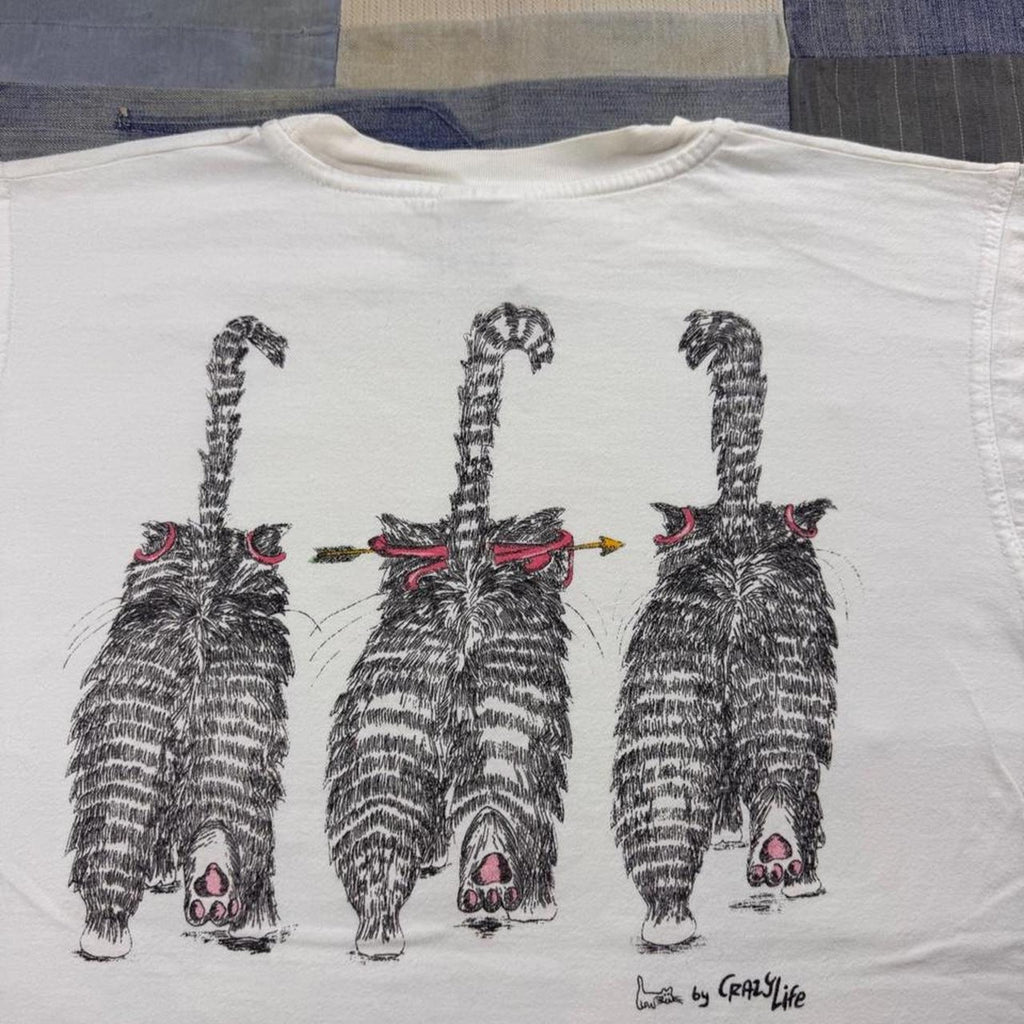 1990s Crazy Shirts Crazy Life Three Cats Double-Sided Tee | Small