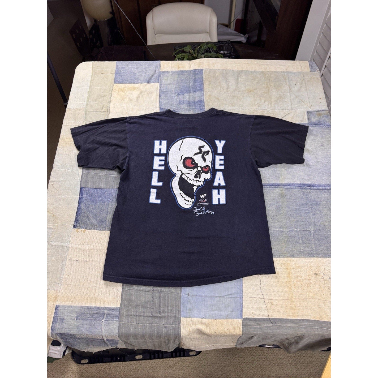 Vintage WWF Steve Austin Hell Yeah Skull Double Sided T Shirt XL Wrestling