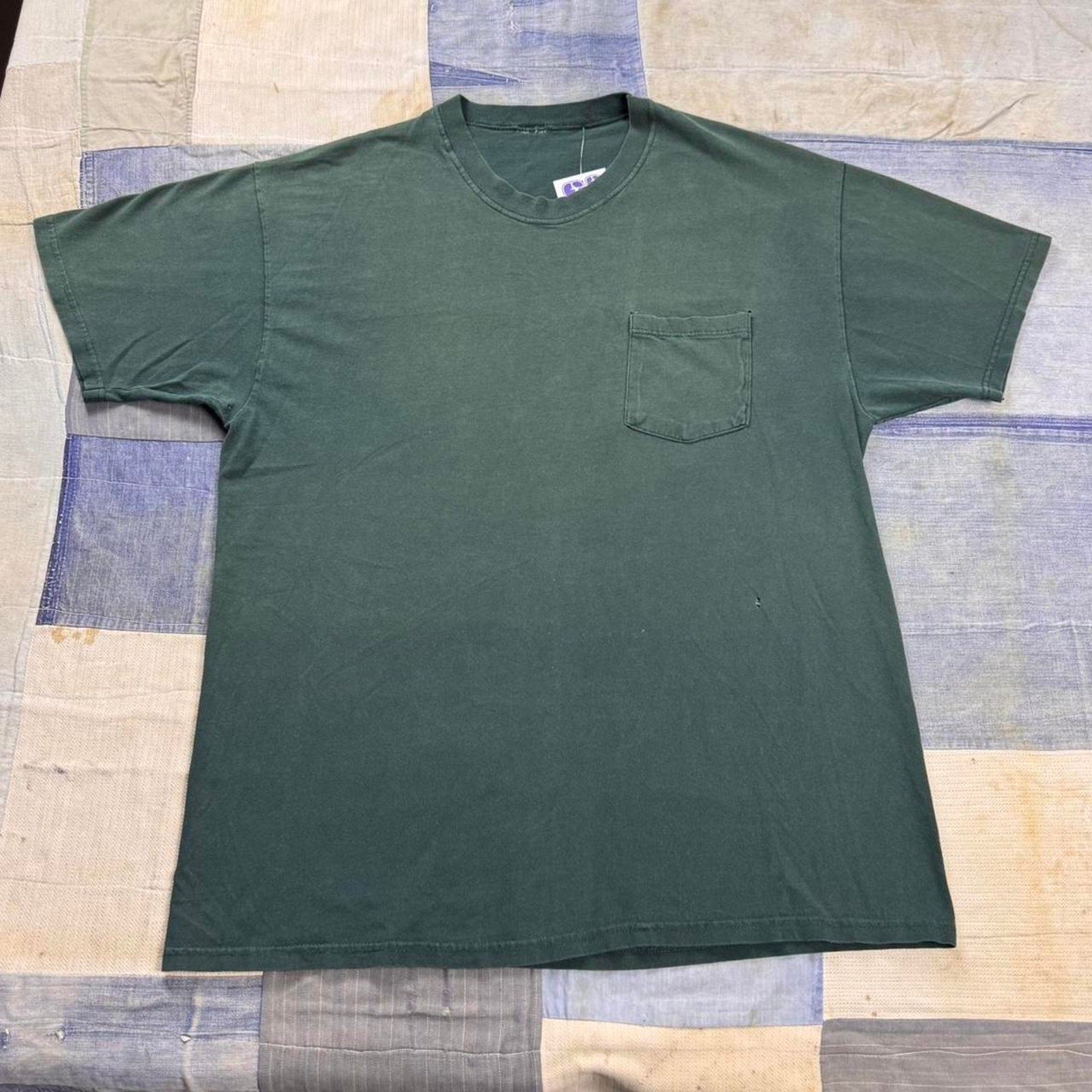 1990s faded Green Pocket Tee | XL