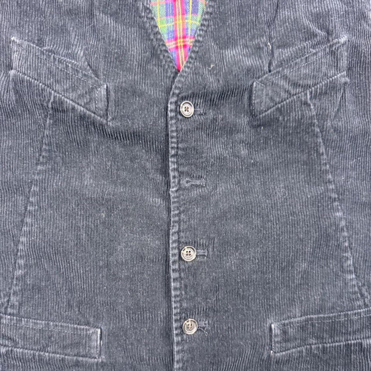 2000s American Living Black Corduroy Vest Plaid Flannel Lining | L