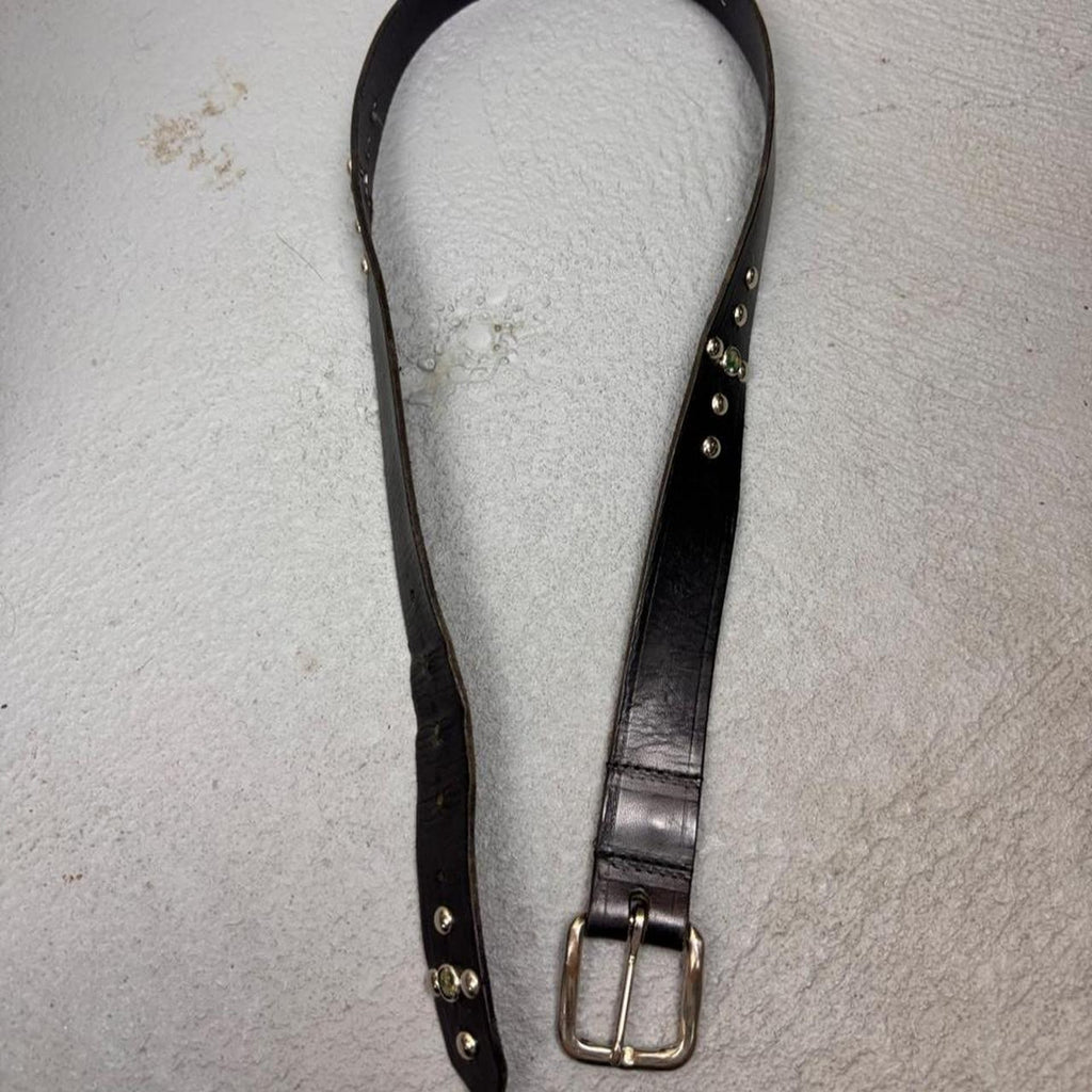 1990s JOED Black Leather Turquoise Studded Belt | Size 36