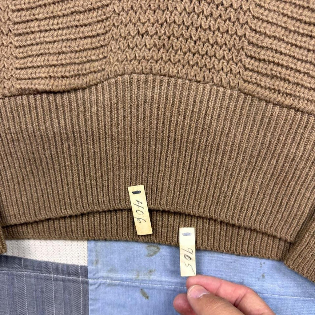 1960s Campus Bulky Knit Shawl Collar Wool Sweater Brown White Stripe | Medium