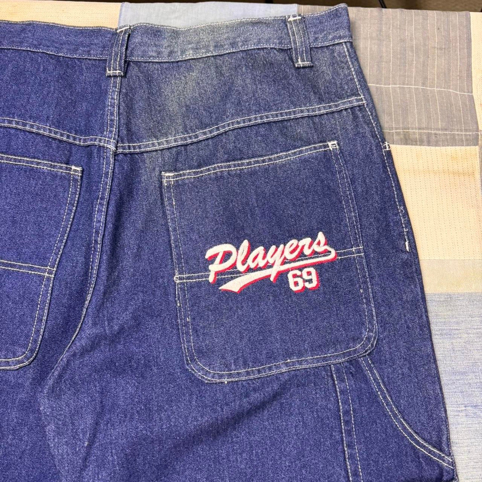 2000s Vintage wide leg Players 69 navy denim carpenter pants | 38x33