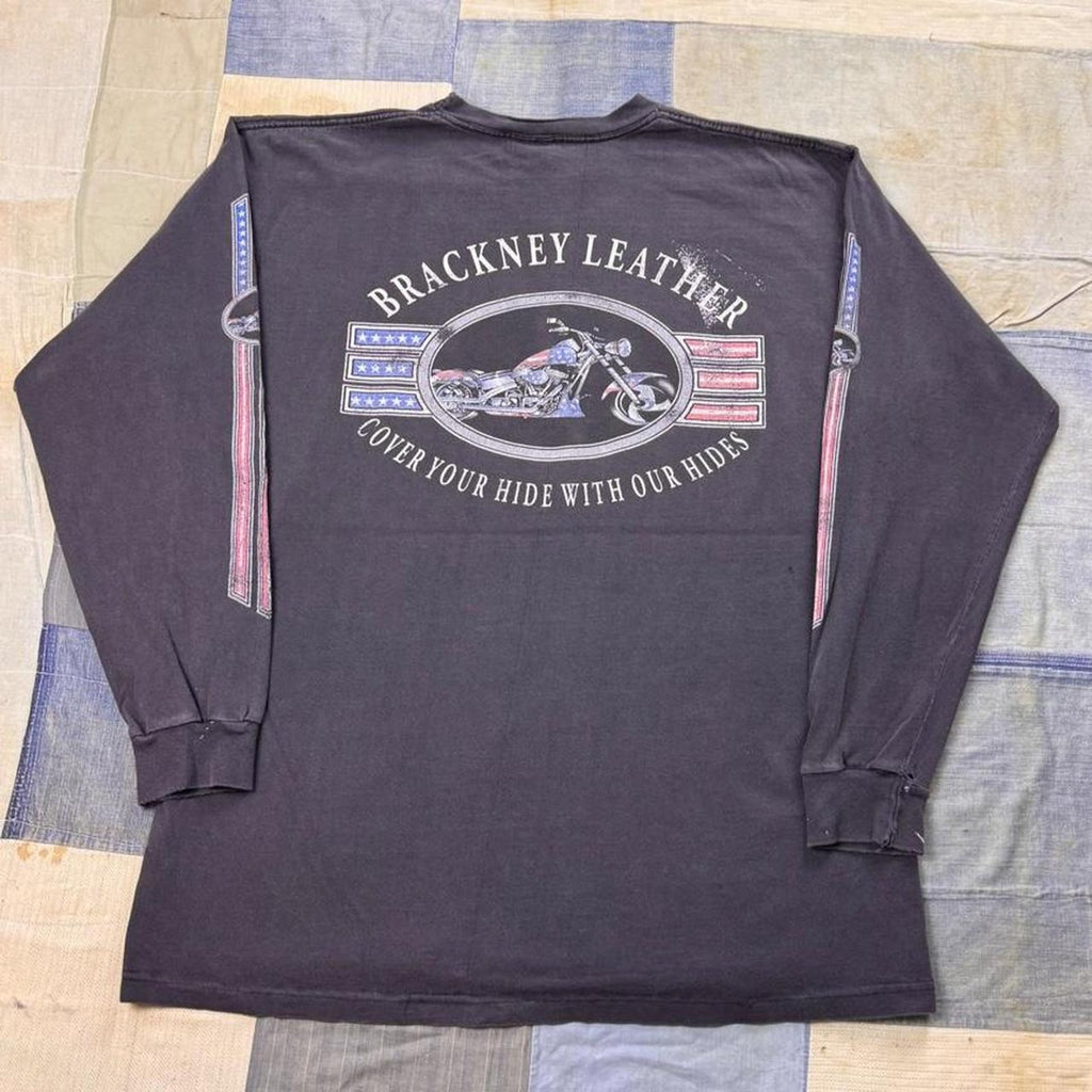 1990s Brackney Leather American Flag Motorcycle Long Sleeve Tee | XL
