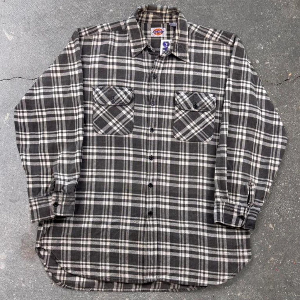 1990s Dickies Black and White Plaid Flannel Shirt | XL