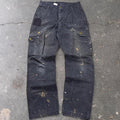 2000s Carhartt Black Ripstop Cargo Work Pants Distressed Paint Splatter | 30x30
