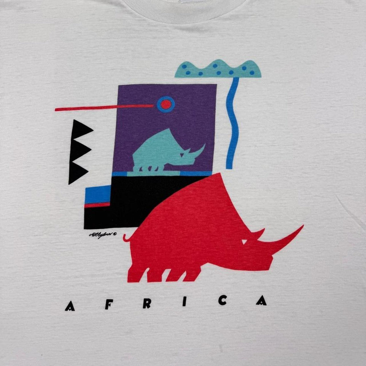 1980s Africa Rhino Abstract Art Tee | L