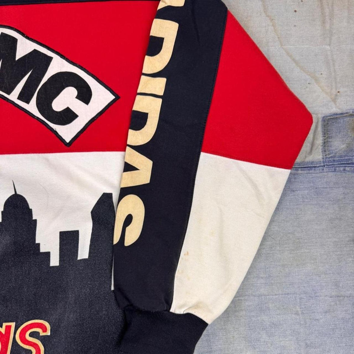 1986–1987 Adidas Run DMC Adidas All Over Graphic Crewneck Made in Hong Kong | XXL