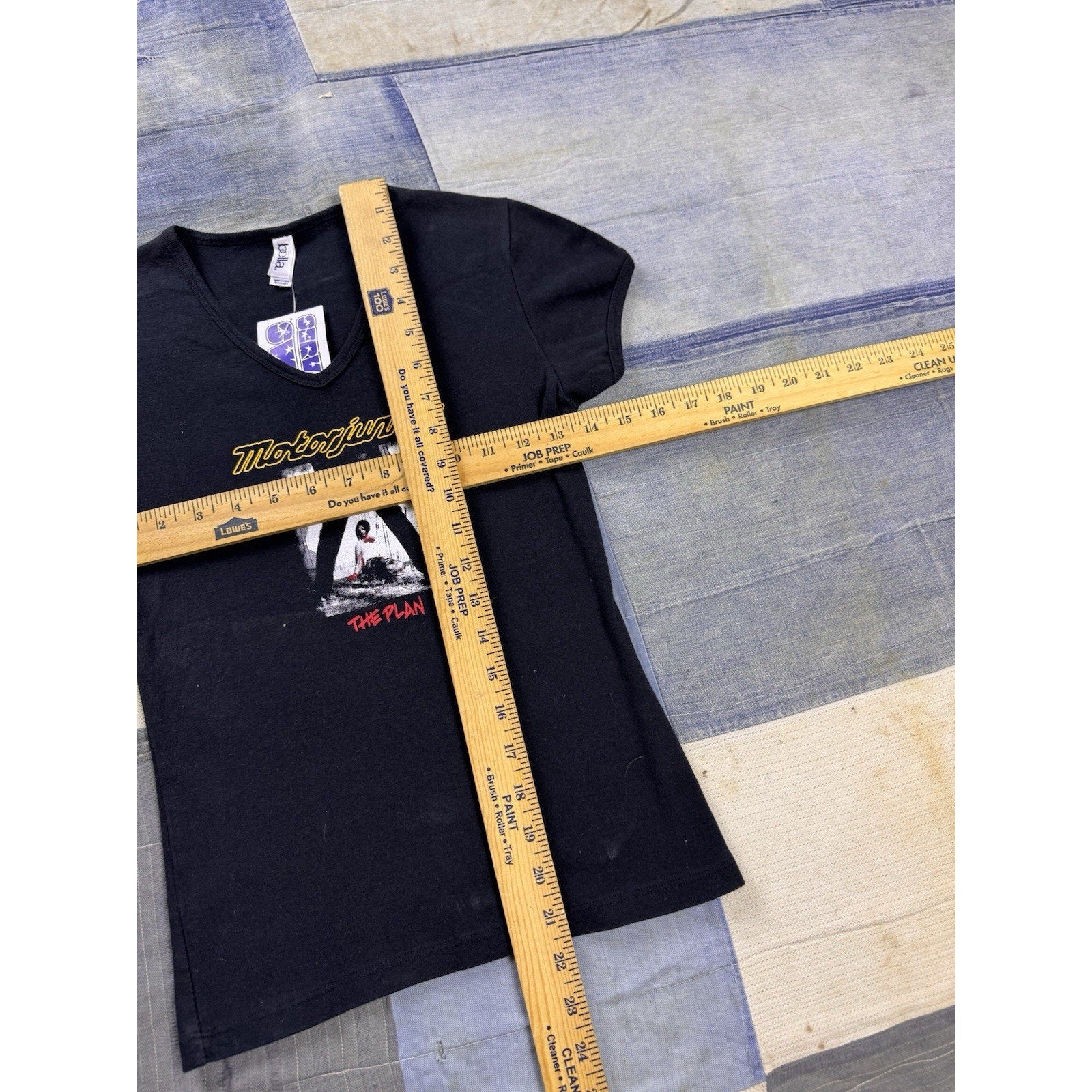 Motorjunkie The Plan Women's V-Neck Band T Shirt Black Size Small Graphic Tee