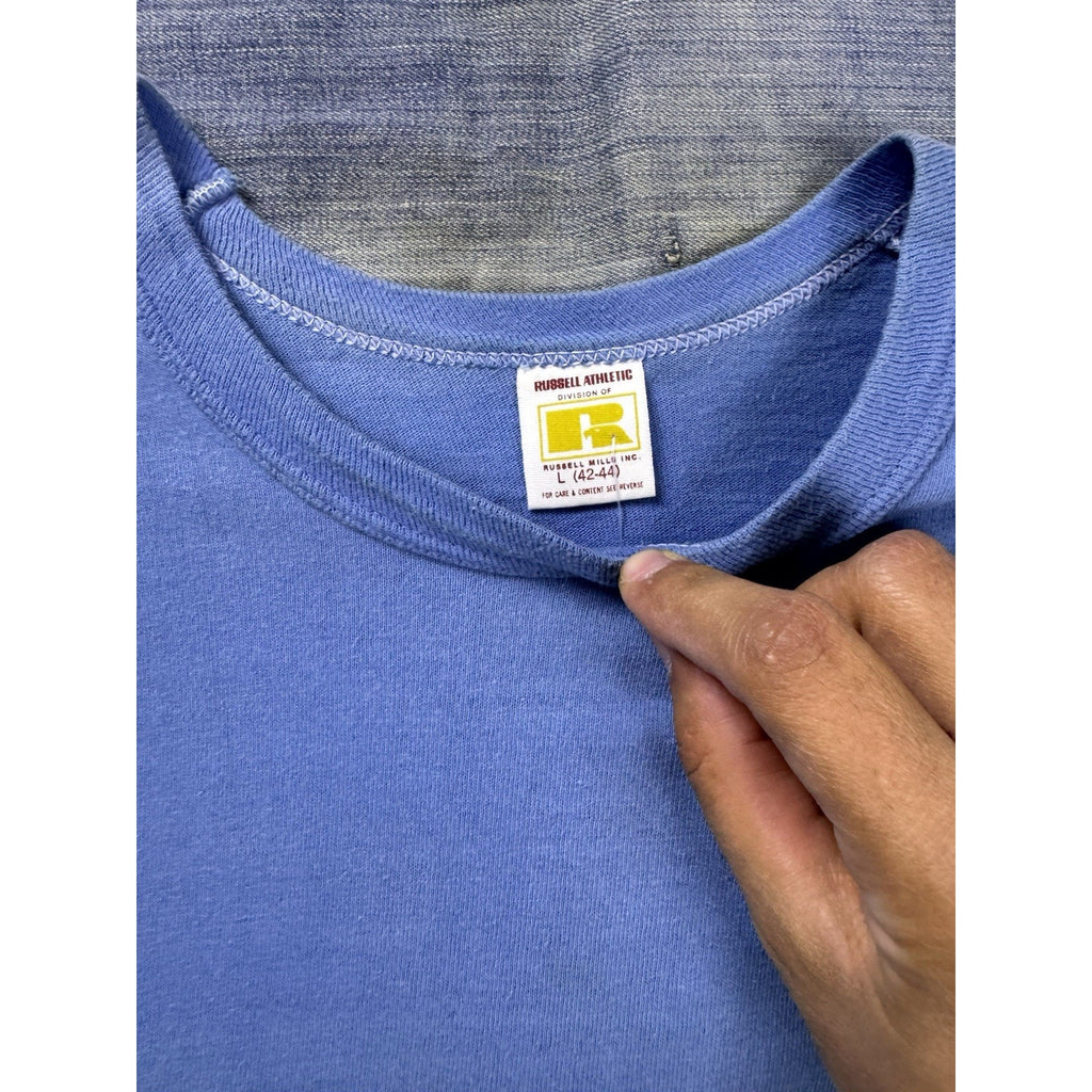 Vintage Russell Athletic MCSD Phys Ed School T Shirt Blue Made USA 90s Large