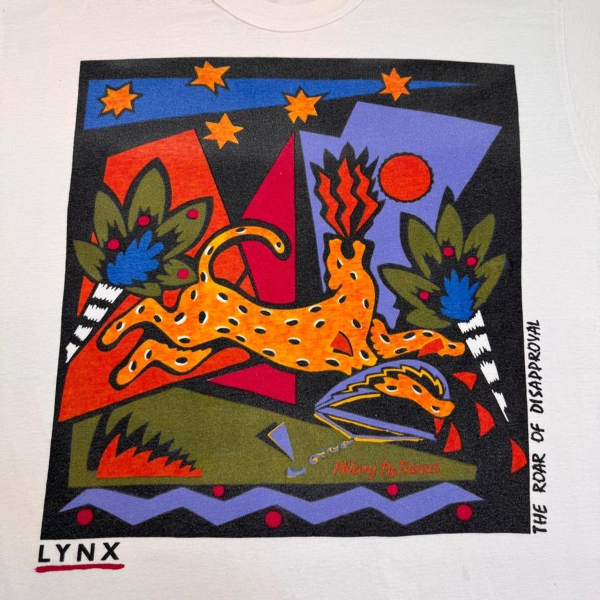 1990s Lynx The Roar of Disapproval Hilary De Manus Art Graphic Tee | Extra Large
