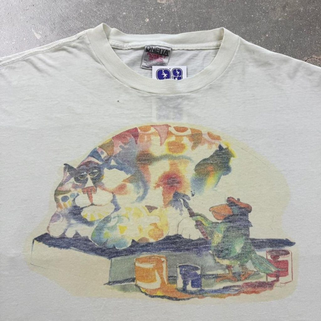 1990s Frog Painting Cat Art Graphic Tee | XL