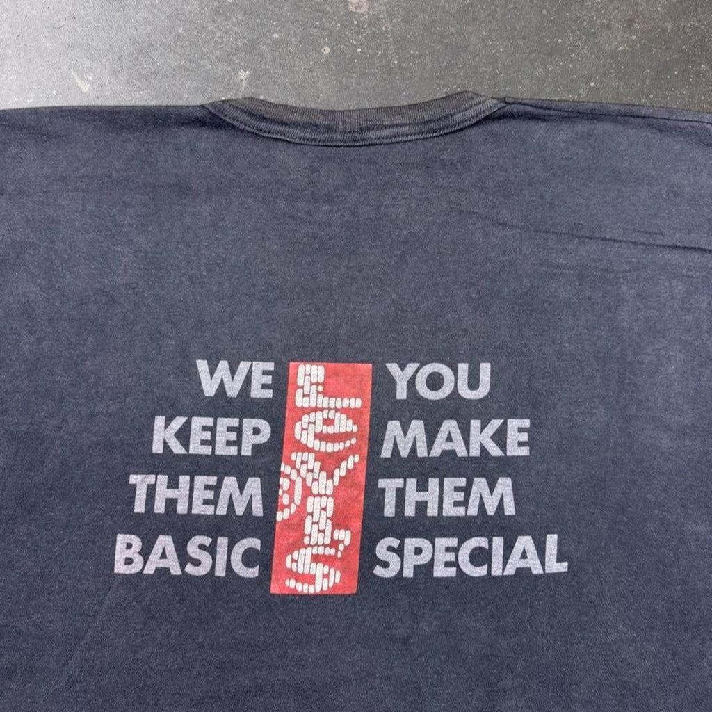 1990s Levi's We Keep Them Basic Faded Black Double Sided Graphic Tee | XL