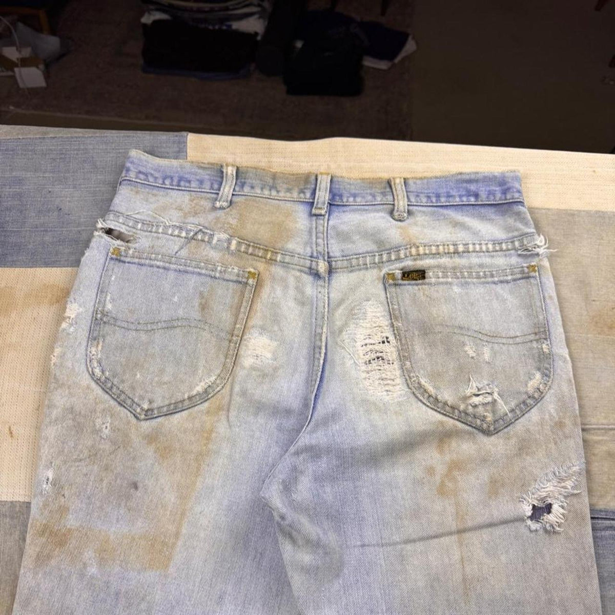 1970s Lee Custom Double-Knee Distressed Flare Jeans | 33x30.5