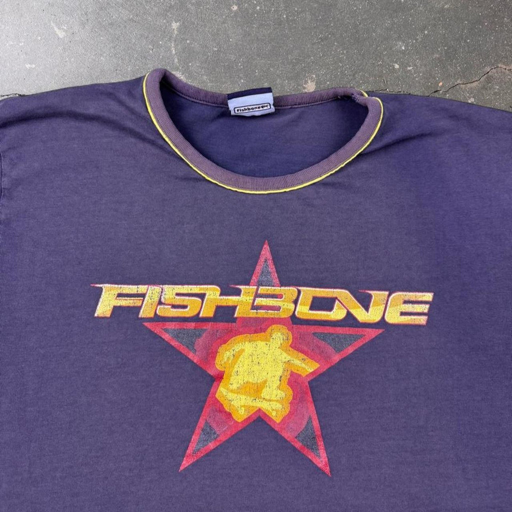 2000s Fishbone Logo Star Graphic Band Tee Ringer Shirt | Large
