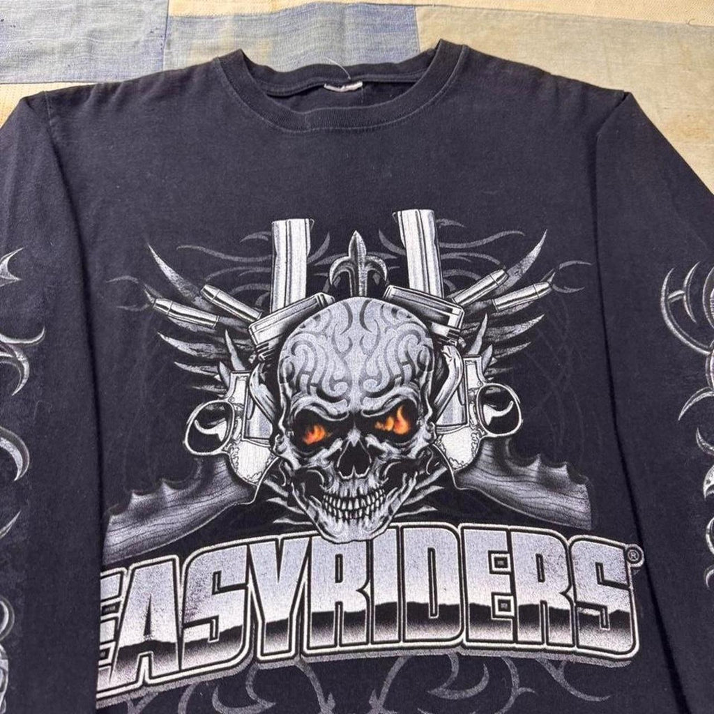 2000s Easy Riders Skull Guns Tribal Long Sleeve tee | Large