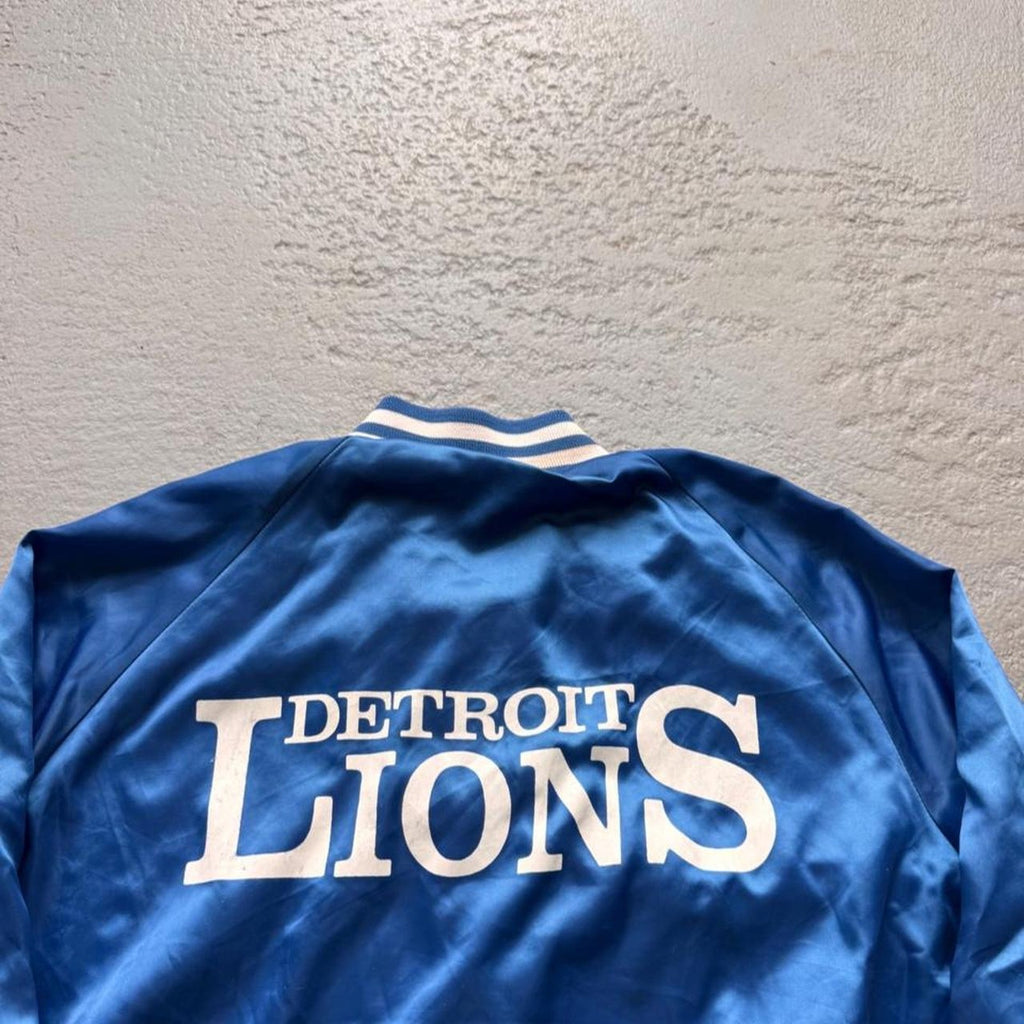 1980s Detroit Lions Chalk Line Satin NFL Bomber Jacket Made in USA | Large