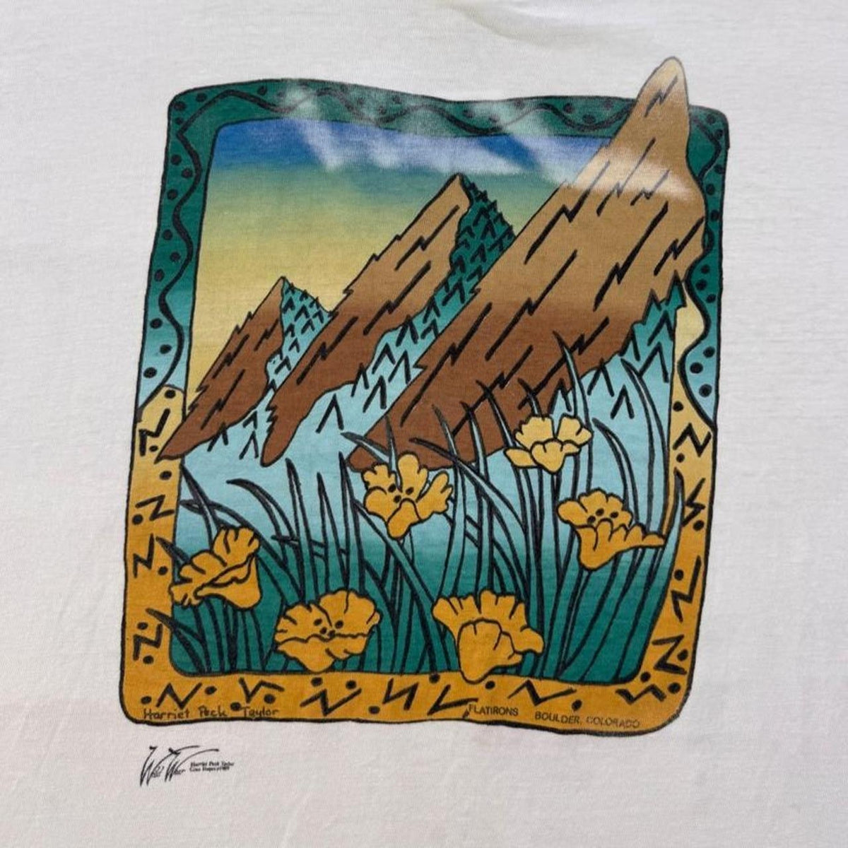 1990s Harriet Peck Taylor Boulder Colorado Flatirons Art Tee | Large