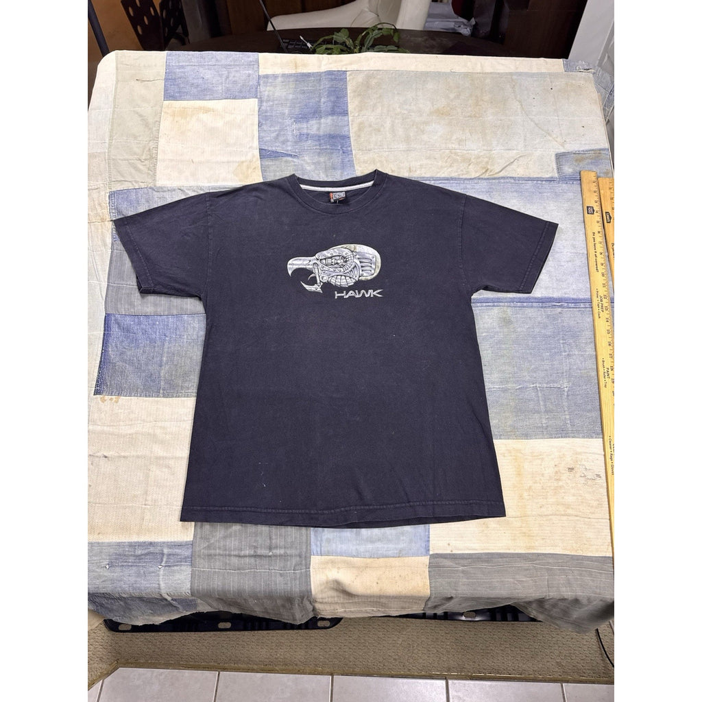 Vintage Hawk Mechanical Bird Graphic T Shirt Black Y2K Mens Large Rare