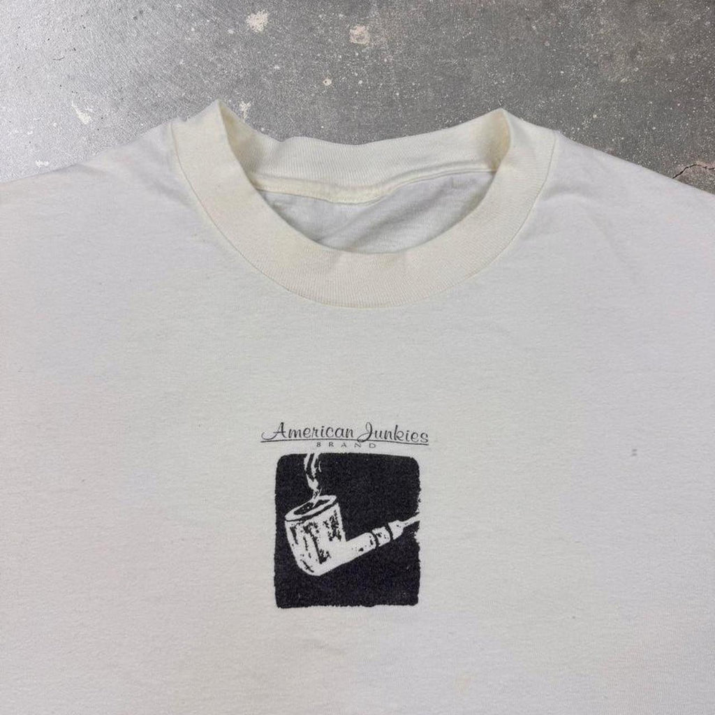 American Junkies Brand Smoking Pipe White Graphic Tee | Medium